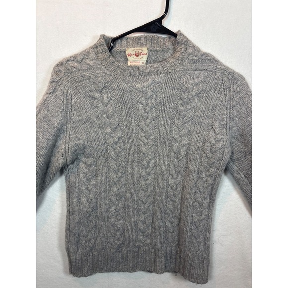 Alan Paine Shetland All Wool Cable Knit Sweater Grey Size 40 Mock Neck - Picture 2 of 9